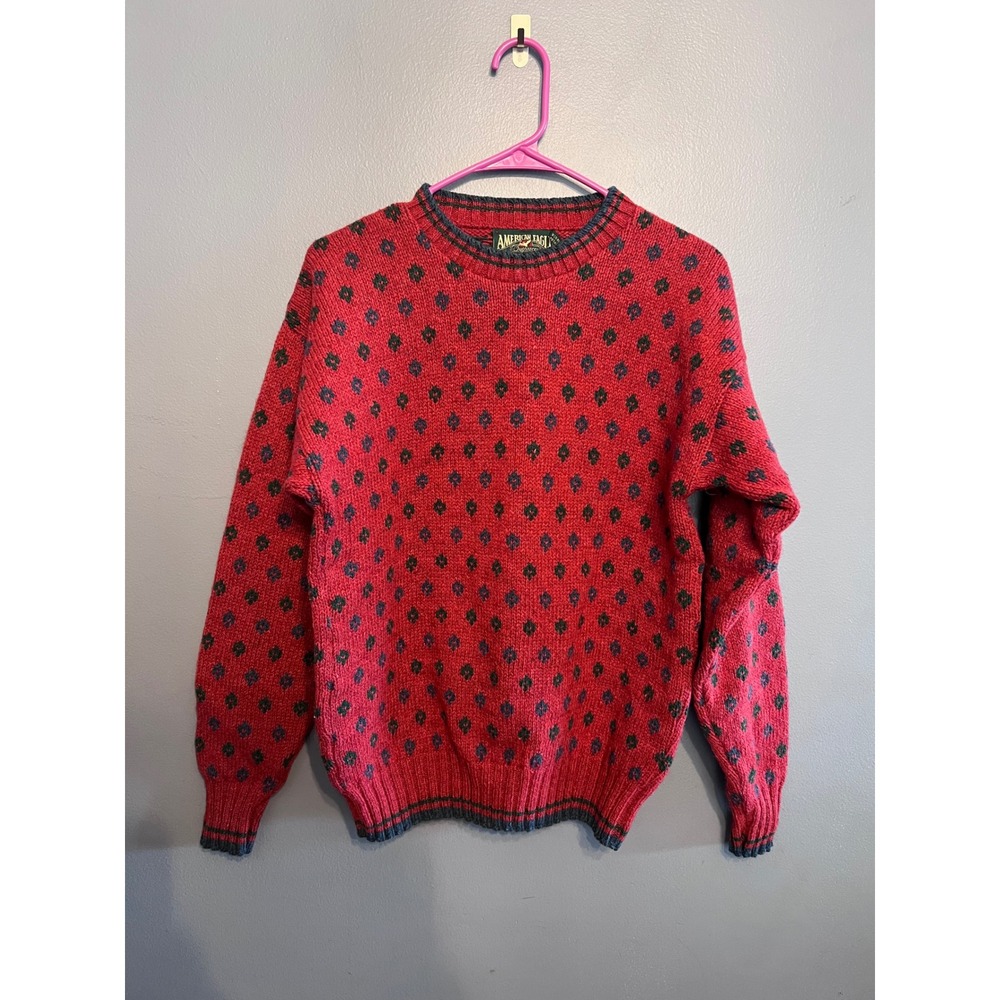 Vintage American Eagle Outfitters Men's Red & Navy Wool Blend Sweater Size Med